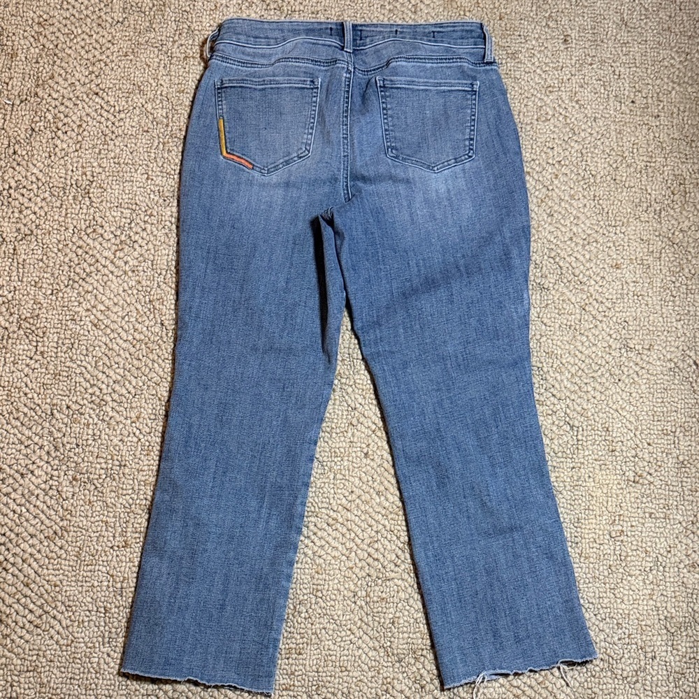 NYDJ Blue Straight Leg Ankle Length Jeans with Colorful Accents and Raw Hem - Picture 3 of 6